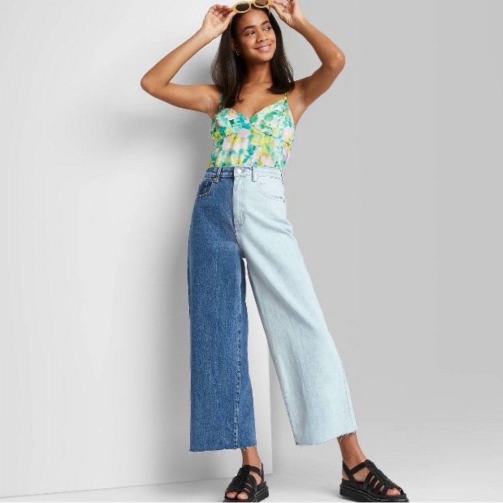 NWT Wild Fable Highest Waist Wide Leg Two Toned Cropped Jeans
